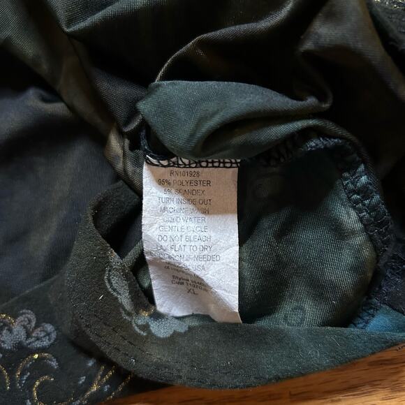 Y2K Susan Lawrence Ruched Square Neck Top XL Whimsigoth 3/4 Sleeve Blue Brown - Picture 3 of 4